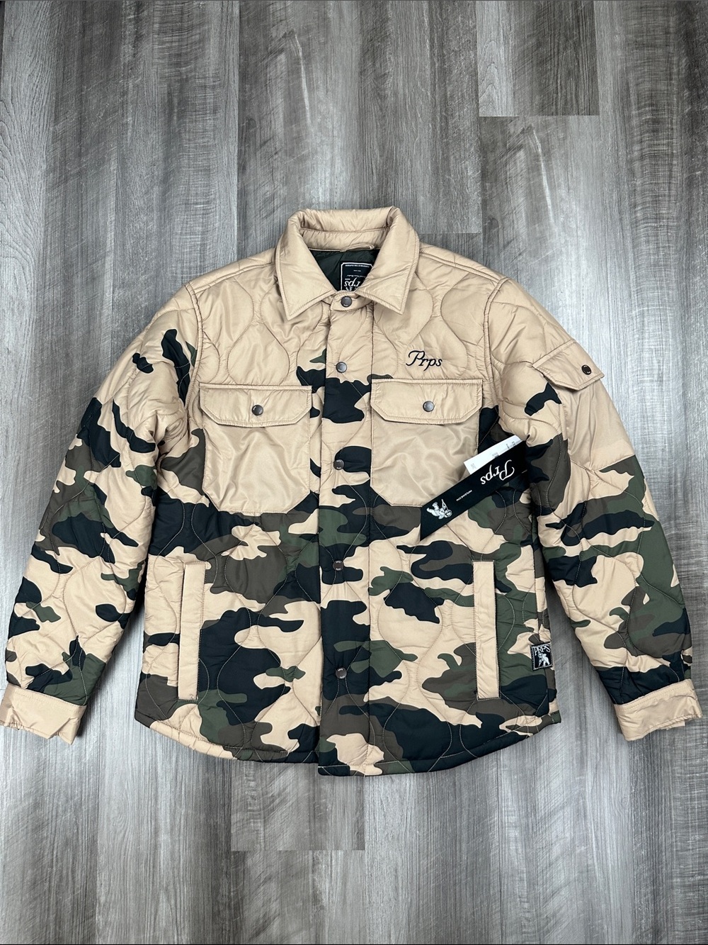 PRPS Hunter Khaki Camouflage Quilted Puffer Jacket - Small